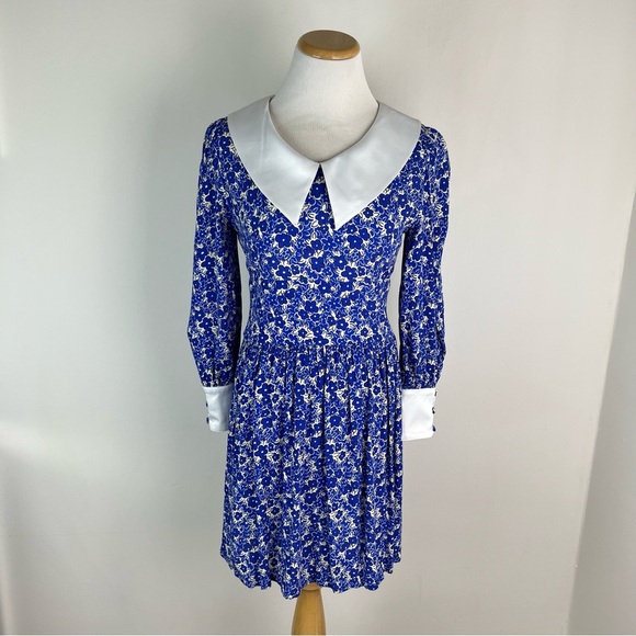 Coco Fennell Peter Pan Collar mini dress Blue Floral Size UK 6 US 2 - Picture 6 of 11